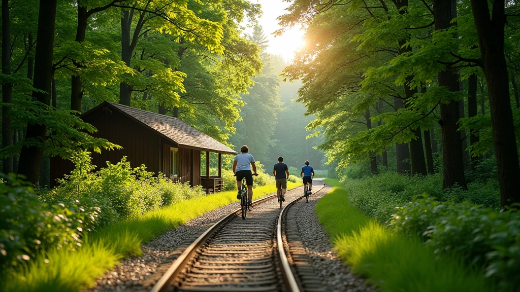 Scenic view of the main corridor route winding through forest with cyclists enjoying the heritage trail